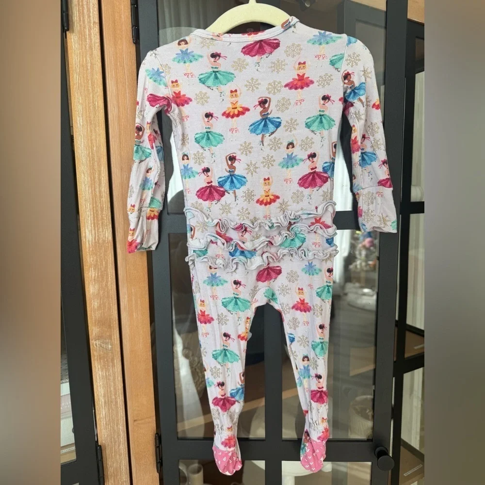Posh Peanut footies ballerinas print Baby Girl Ruffled Adalyn Coverall lavender